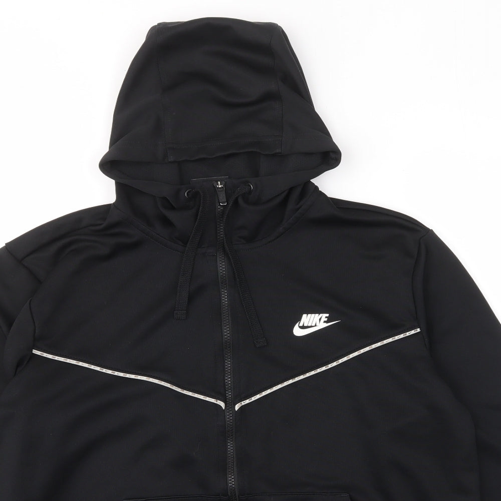 Nike Mens Black Polyester Full Zip Hoodie Size L - Logo, Pockets