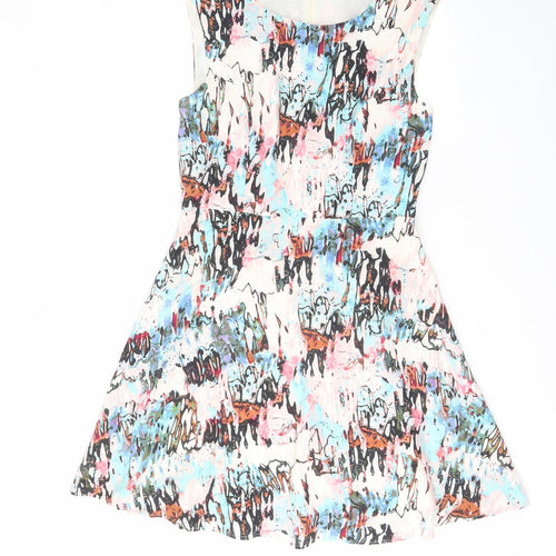 French Connection Womens Multicoloured Geometric Viscose A-Line Size 10 Boat Neck Zip - Lined