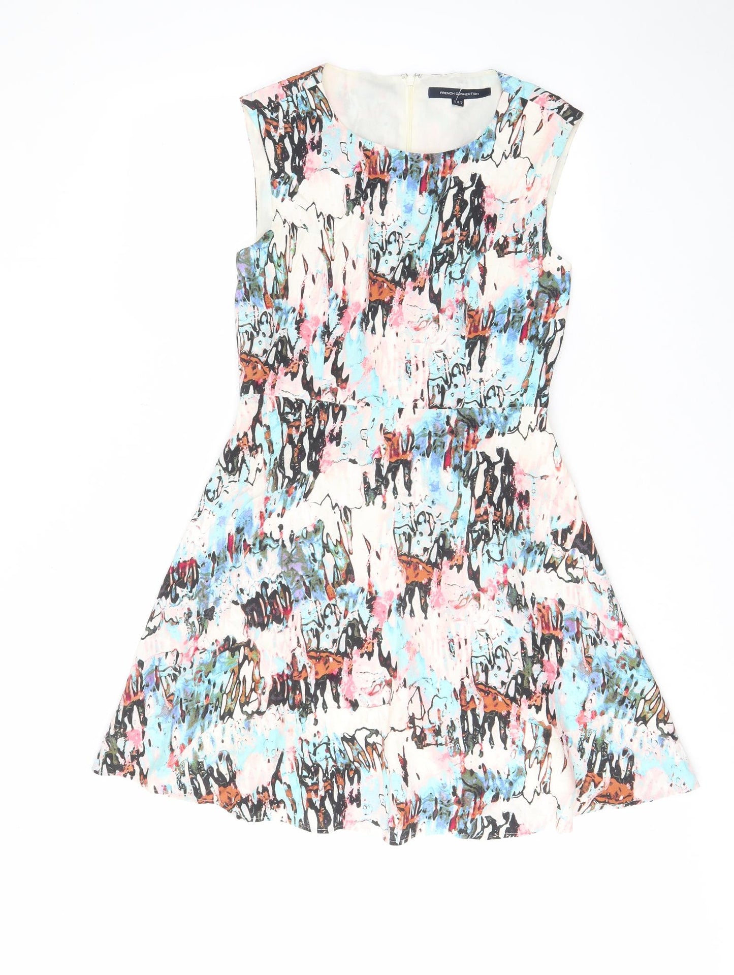 French Connection Womens Multicoloured Geometric Viscose A-Line Size 10 Boat Neck Zip - Lined