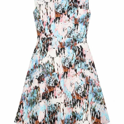 French Connection Womens Multicoloured Geometric Viscose A-Line Size 10 Boat Neck Zip - Lined