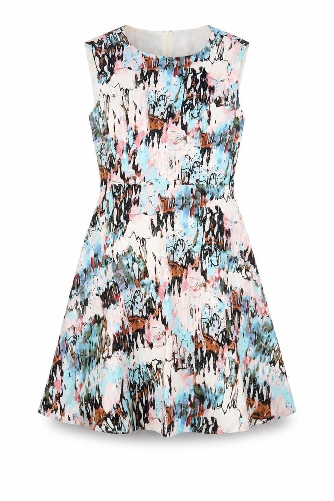 French Connection Womens Multicoloured Geometric Viscose A-Line Size 10 Boat Neck Zip - Lined