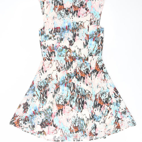 French Connection Womens Multicoloured Geometric Viscose A-Line Size 10 Boat Neck Zip - Lined