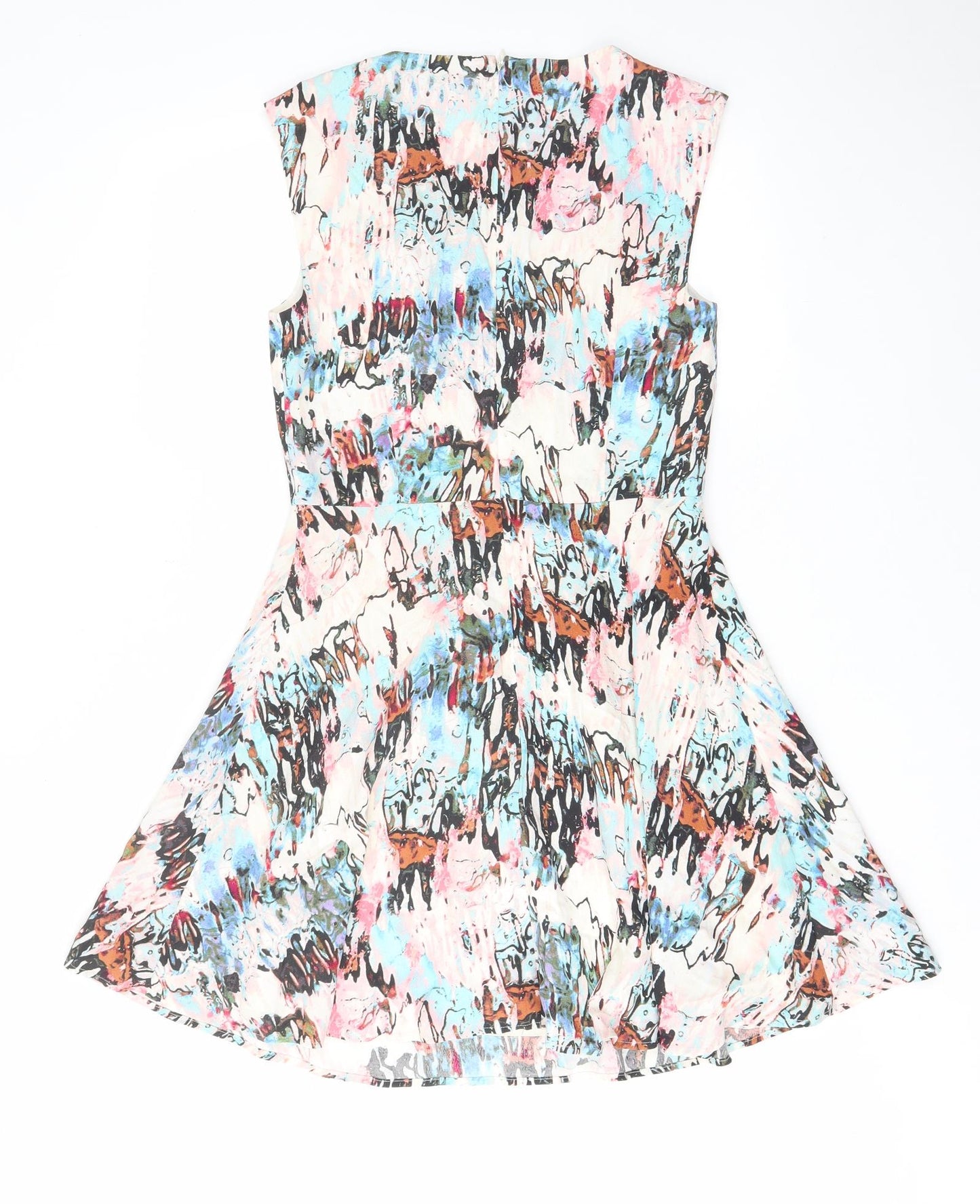 French Connection Womens Multicoloured Geometric Viscose A-Line Size 10 Boat Neck Zip - Lined