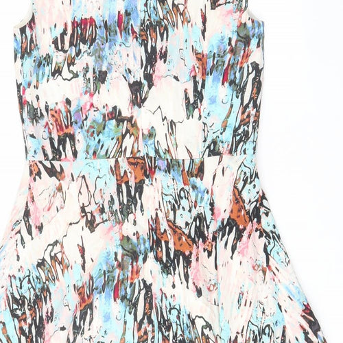 French Connection Womens Multicoloured Geometric Viscose A-Line Size 10 Boat Neck Zip - Lined