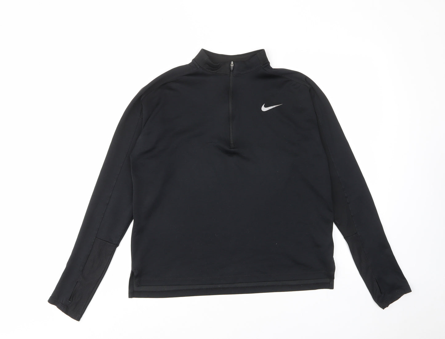 Nike Mens Black Polyester Basic Casual Size M Round Neck Zip - Logo, 1/2 Zip