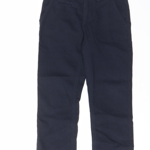 Indigo Womens Blue Cotton Trousers Size 6 Regular Zip - Pockets, Adjustable waist