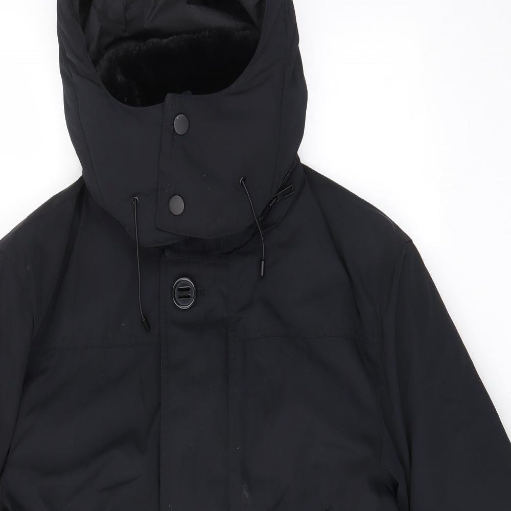 Marks and Spencer Mens Black Quilted Coat Size S Zip - Buckle, Pockets, Lined
