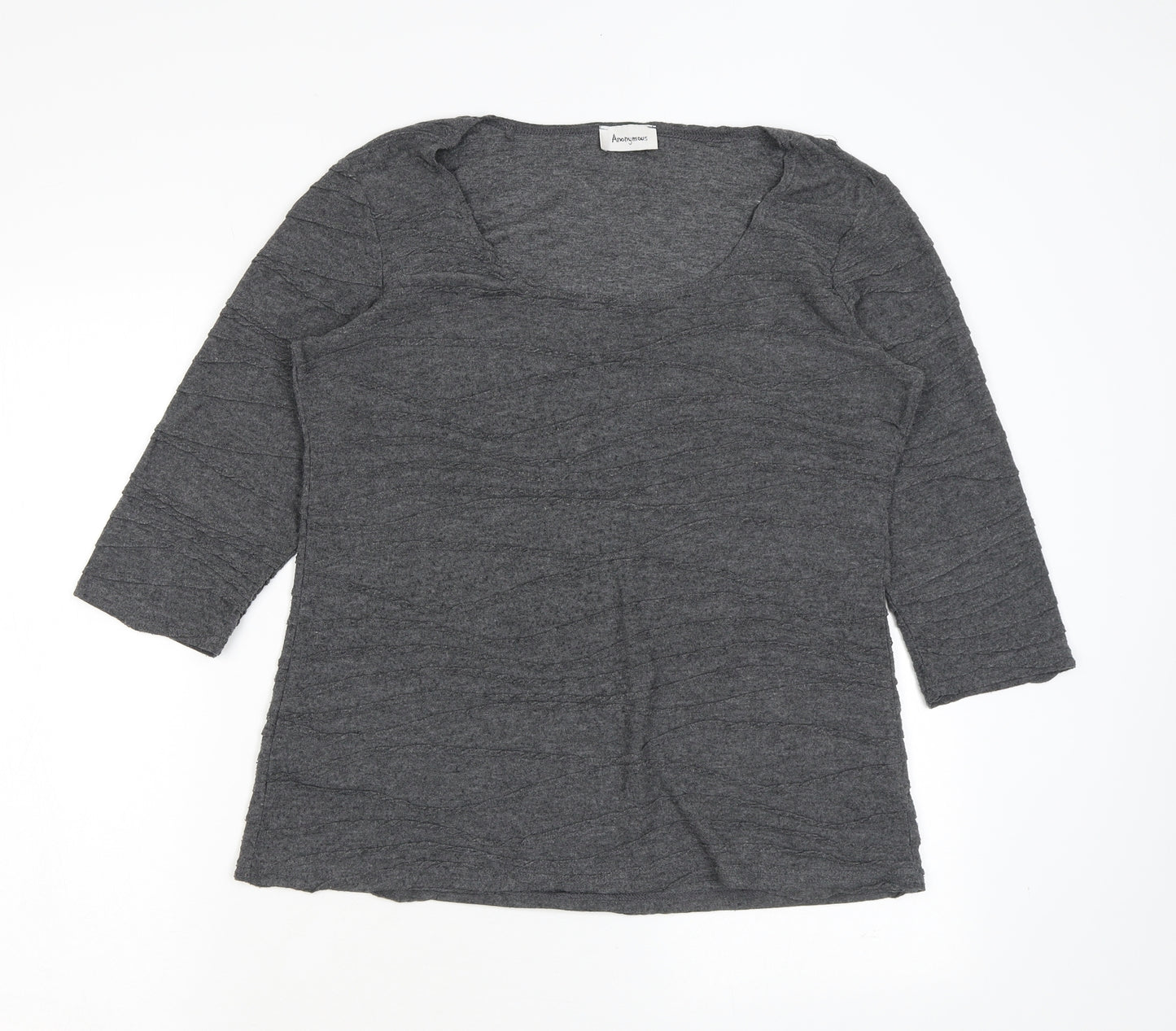 Anonymous Womens Grey Geometric Polyester Basic T-Shirt Size 14 Scoop Neck