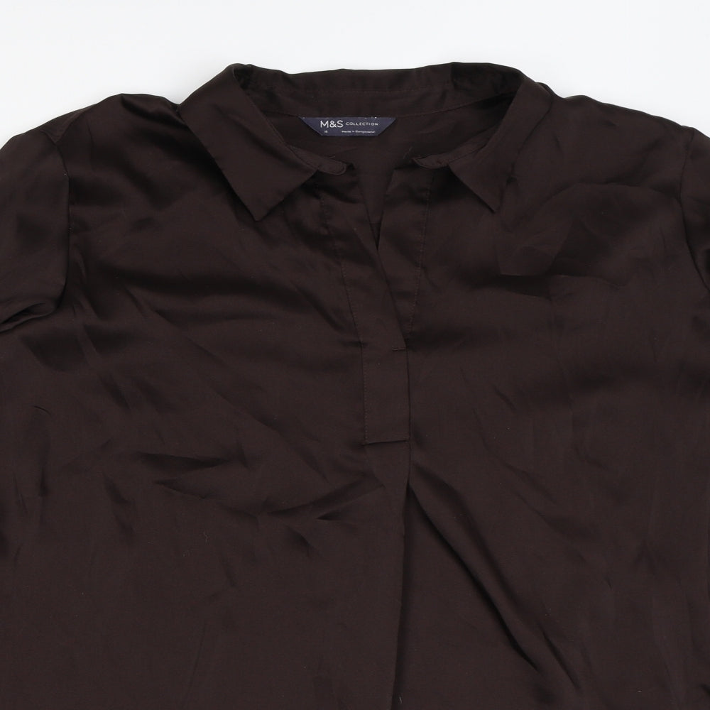 Marks and Spencer Womens Brown Polyester Tunic Button-Up Size 18 Collared