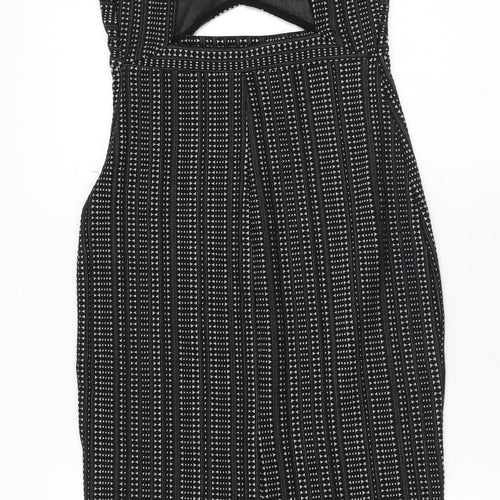 Ecote Womens Black Geometric Cotton Bodycon Size S V-Neck Zip - Cutout