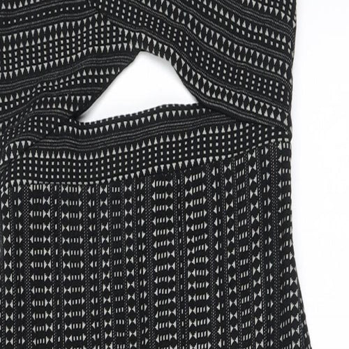 Ecote Womens Black Geometric Cotton Bodycon Size S V-Neck Zip - Cutout