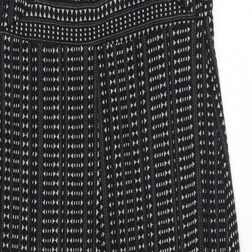 Ecote Womens Black Geometric Cotton Bodycon Size S V-Neck Zip - Cutout