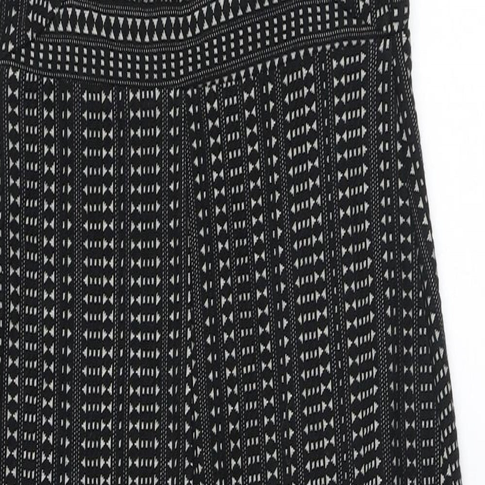 Ecote Womens Black Geometric Cotton Bodycon Size S V-Neck Zip - Cutout