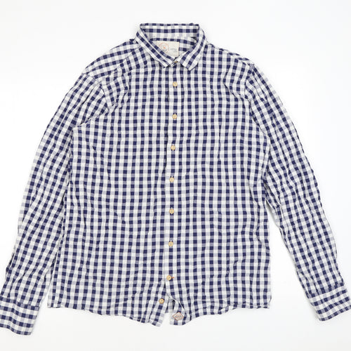 Simon Carter Mens Blue Check Cotton Button-Up Size L Collared Button