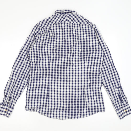 Simon Carter Mens Blue Check Cotton Button-Up Size L Collared Button