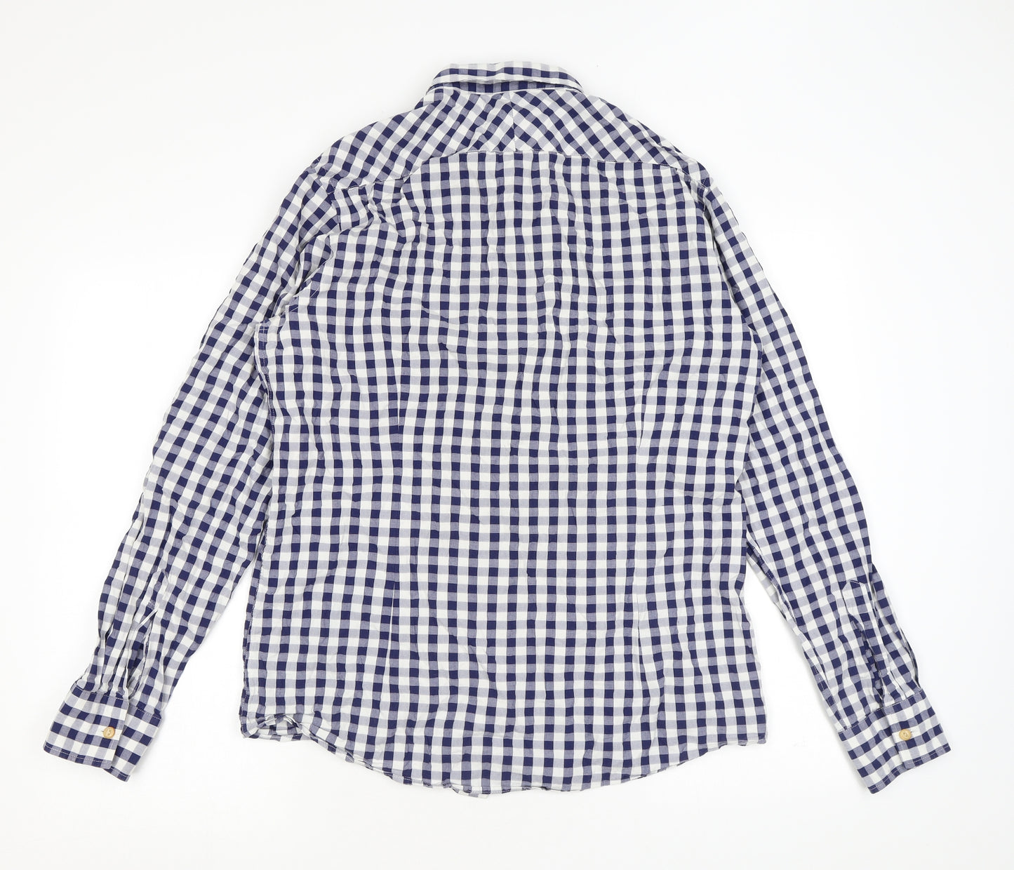 Simon Carter Mens Blue Check Cotton Button-Up Size L Collared Button