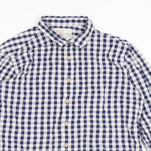 Simon Carter Mens Blue Check Cotton Button-Up Size L Collared Button