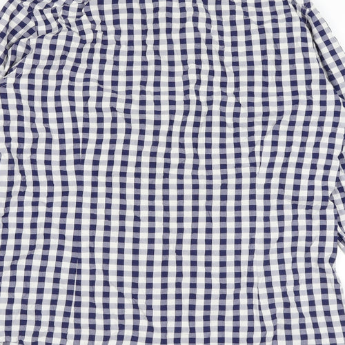 Simon Carter Mens Blue Check Cotton Button-Up Size L Collared Button