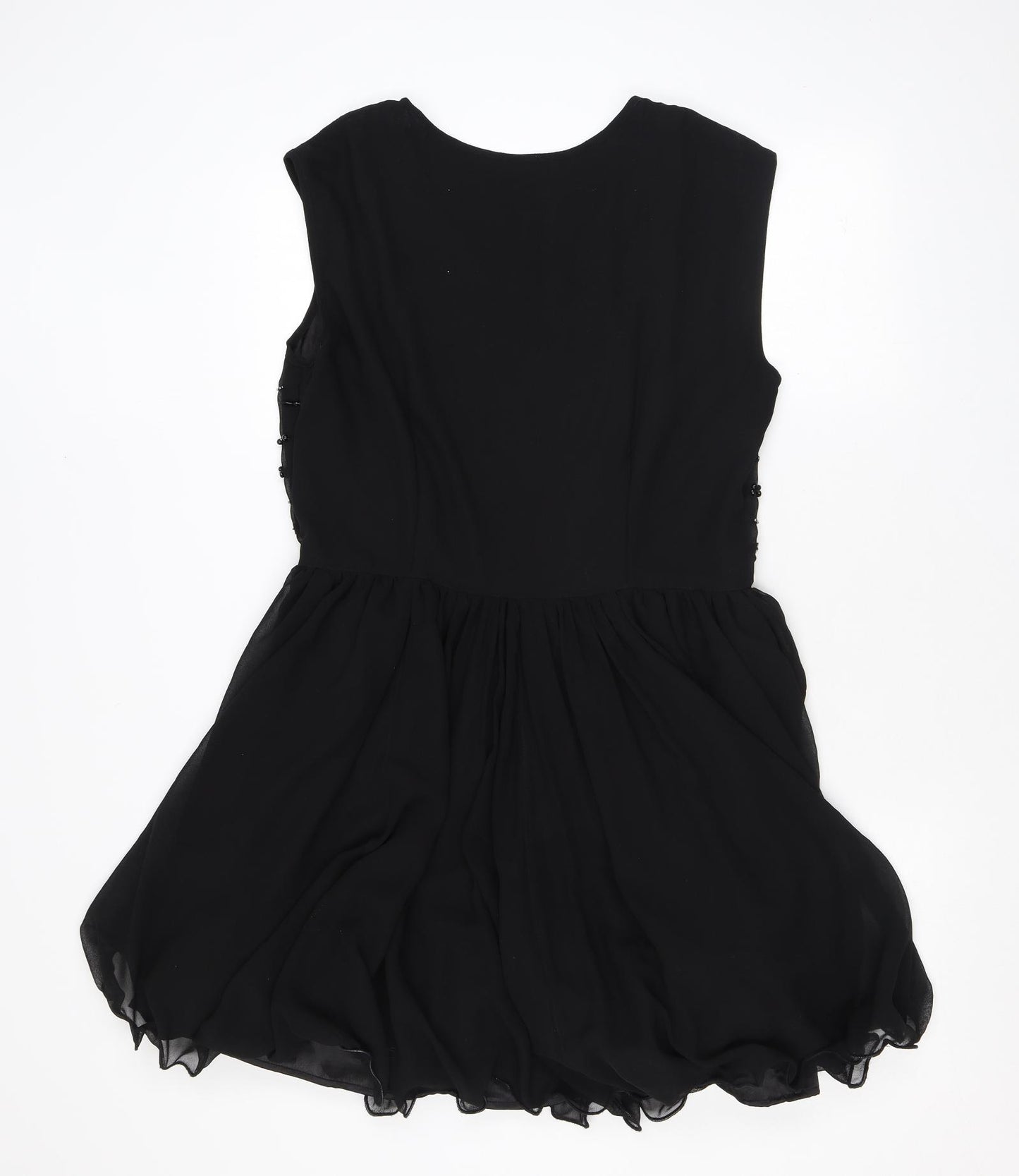 River Island Womens Black Geometric Polyester Skater Dress Size 16 Scoop Neck Zip - Sequins