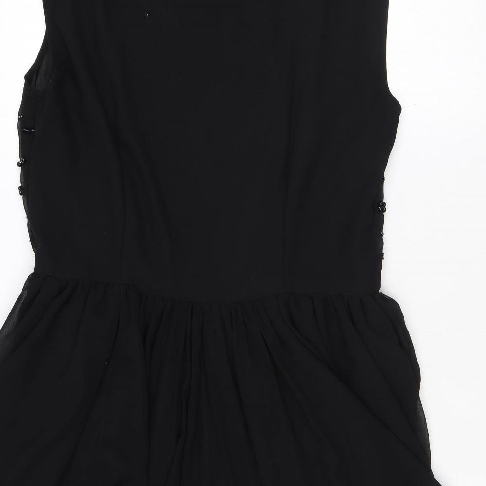 River Island Womens Black Geometric Polyester Skater Dress Size 16 Scoop Neck Zip - Sequins
