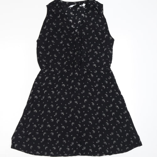 & Other Stories Womens Black Geometric Viscose Mini Size 8 V-Neck Button