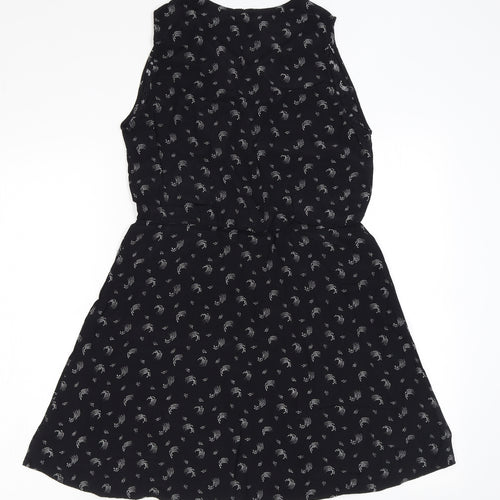 & Other Stories Womens Black Geometric Viscose Mini Size 8 V-Neck Button