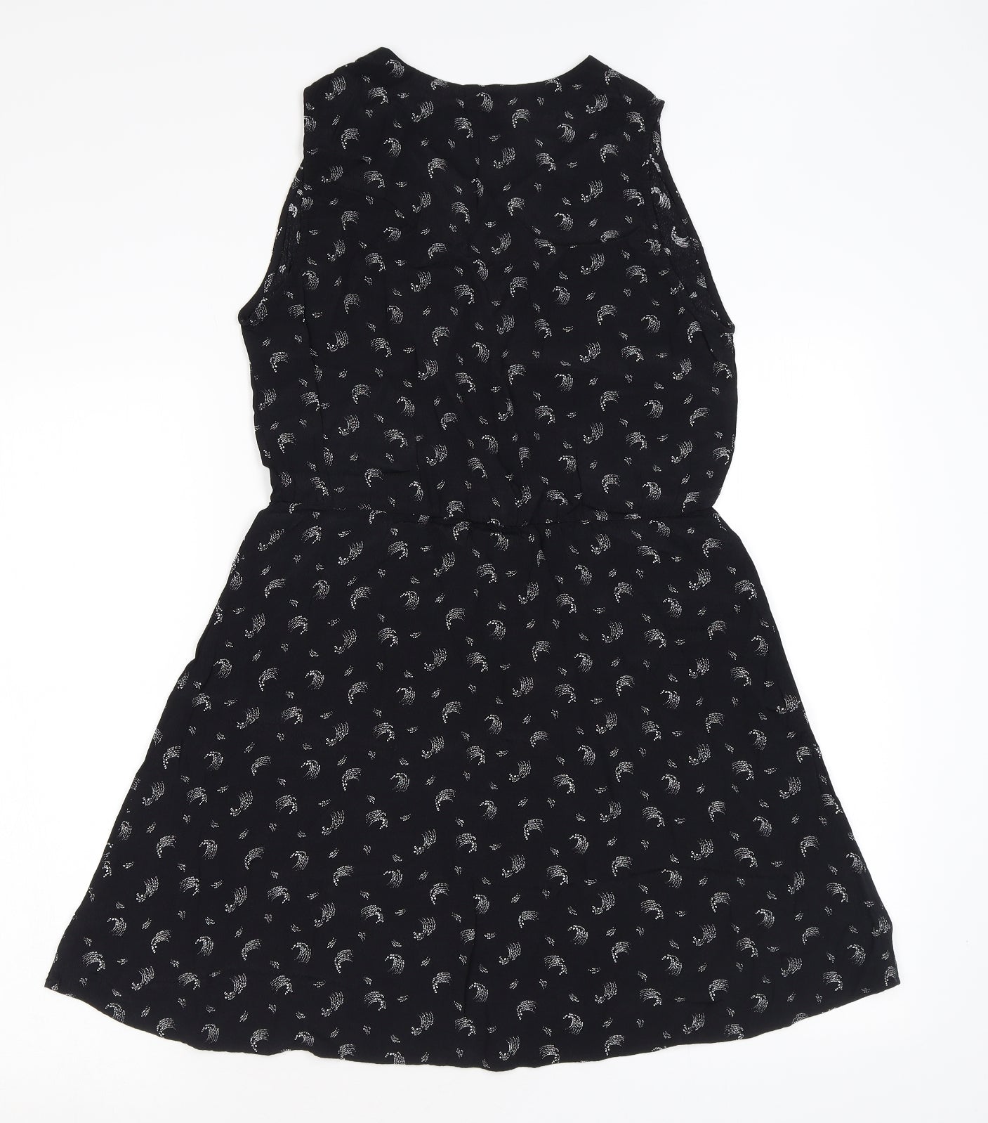 & Other Stories Womens Black Geometric Viscose Mini Size 8 V-Neck Button