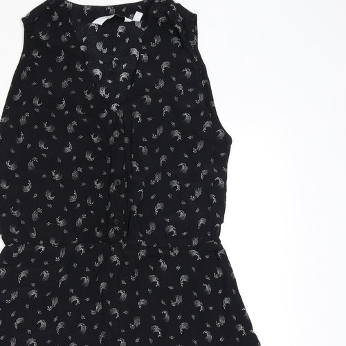 & Other Stories Womens Black Geometric Viscose Mini Size 8 V-Neck Button