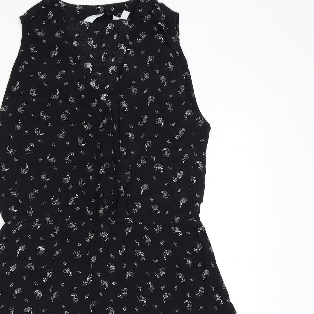 & Other Stories Womens Black Geometric Viscose Mini Size 8 V-Neck Button