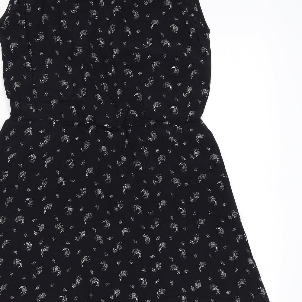 & Other Stories Womens Black Geometric Viscose Mini Size 8 V-Neck Button