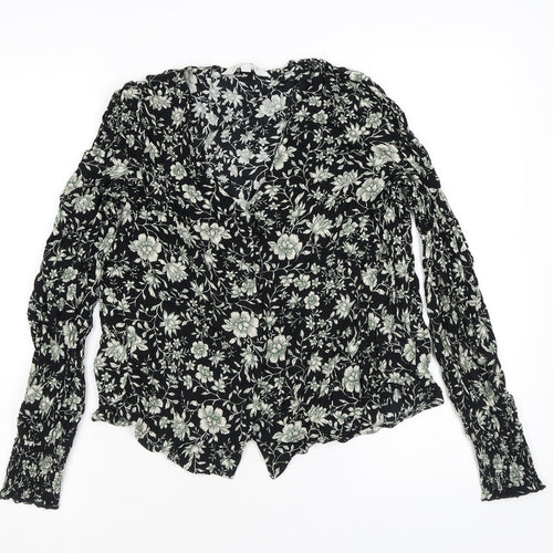 Apricot Womens Black Floral Viscose Cropped Blouse Size 12 V-Neck