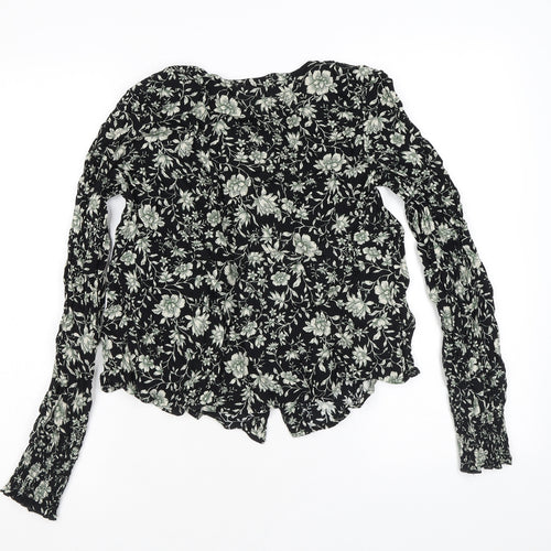 Apricot Womens Black Floral Viscose Cropped Blouse Size 12 V-Neck