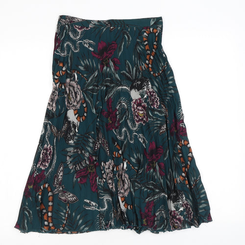 H&M Womens Green Floral Polyester Pleated Skirt Size 8 Zip - Butterfly
