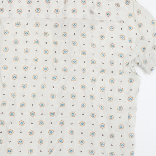 Marks and Spencer Womens Ivory Geometric Cotton Basic Button-Up Size 16 Collared