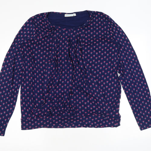 JoJo Maman Bébé Womens Blue Floral Viscose Basic Blouse Size L Round Neck - Concealed button