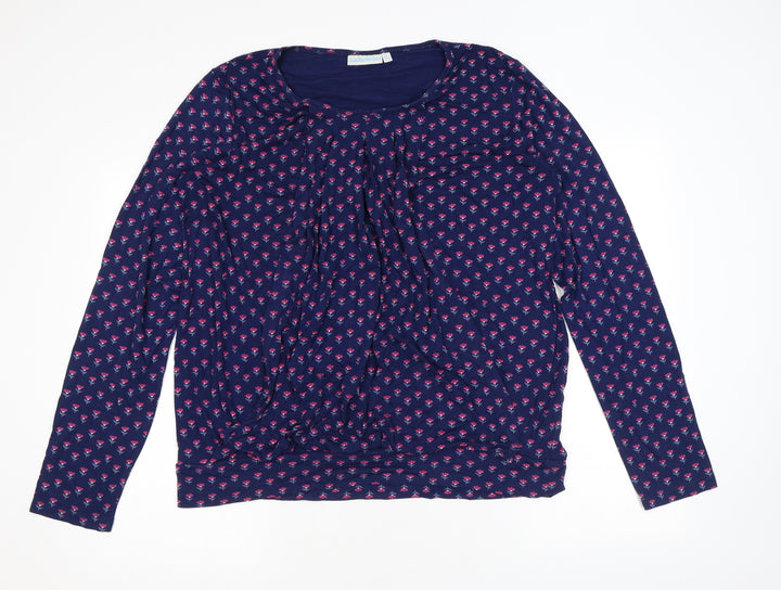 JoJo Maman Bébé Womens Blue Floral Viscose Basic Blouse Size L Round Neck - Concealed button