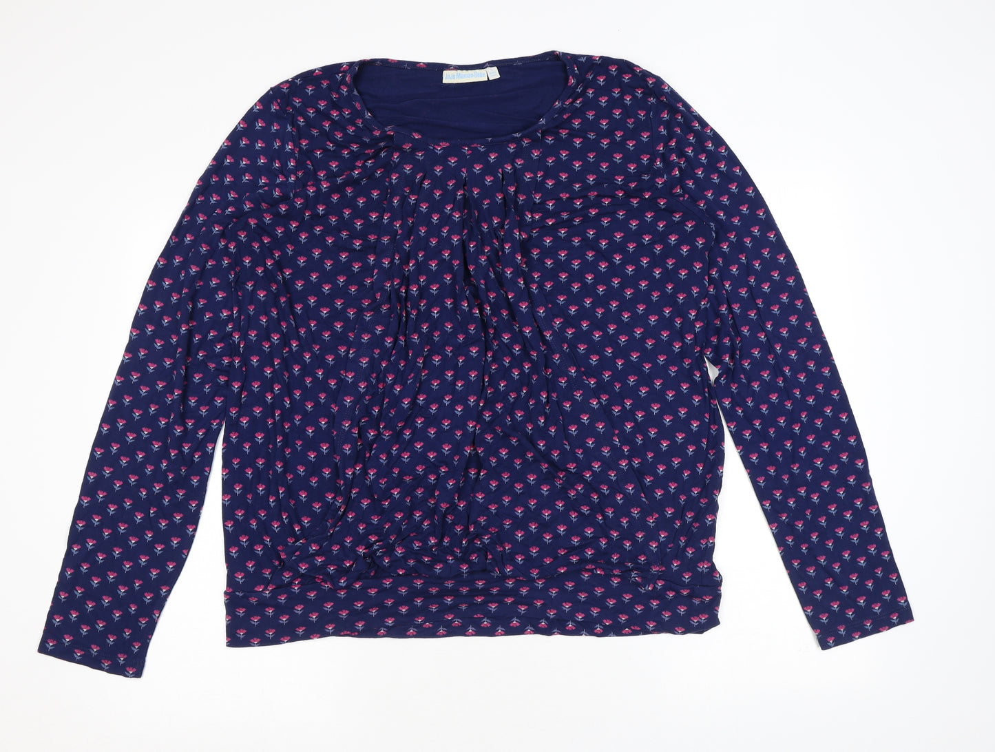 JoJo Maman Bébé Womens Blue Floral Viscose Basic Blouse Size L Round Neck - Concealed button