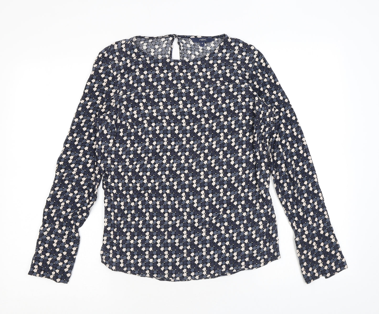 NEXT Womens Blue Geometric Viscose Basic Blouse Size 8 Round Neck