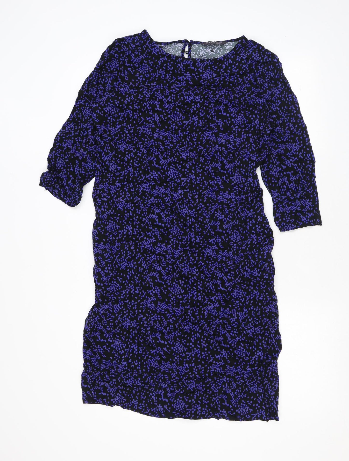 Marks and Spencer Womens Purple Geometric Viscose T-Shirt Dress Size 8 Round Neck Button