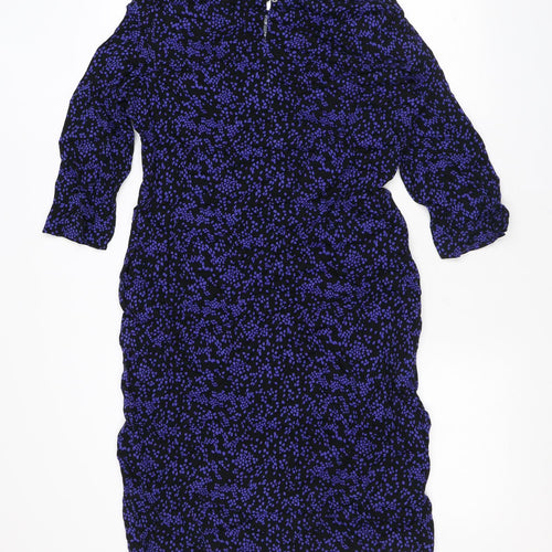 Marks and Spencer Womens Purple Geometric Viscose T-Shirt Dress Size 8 Round Neck Button