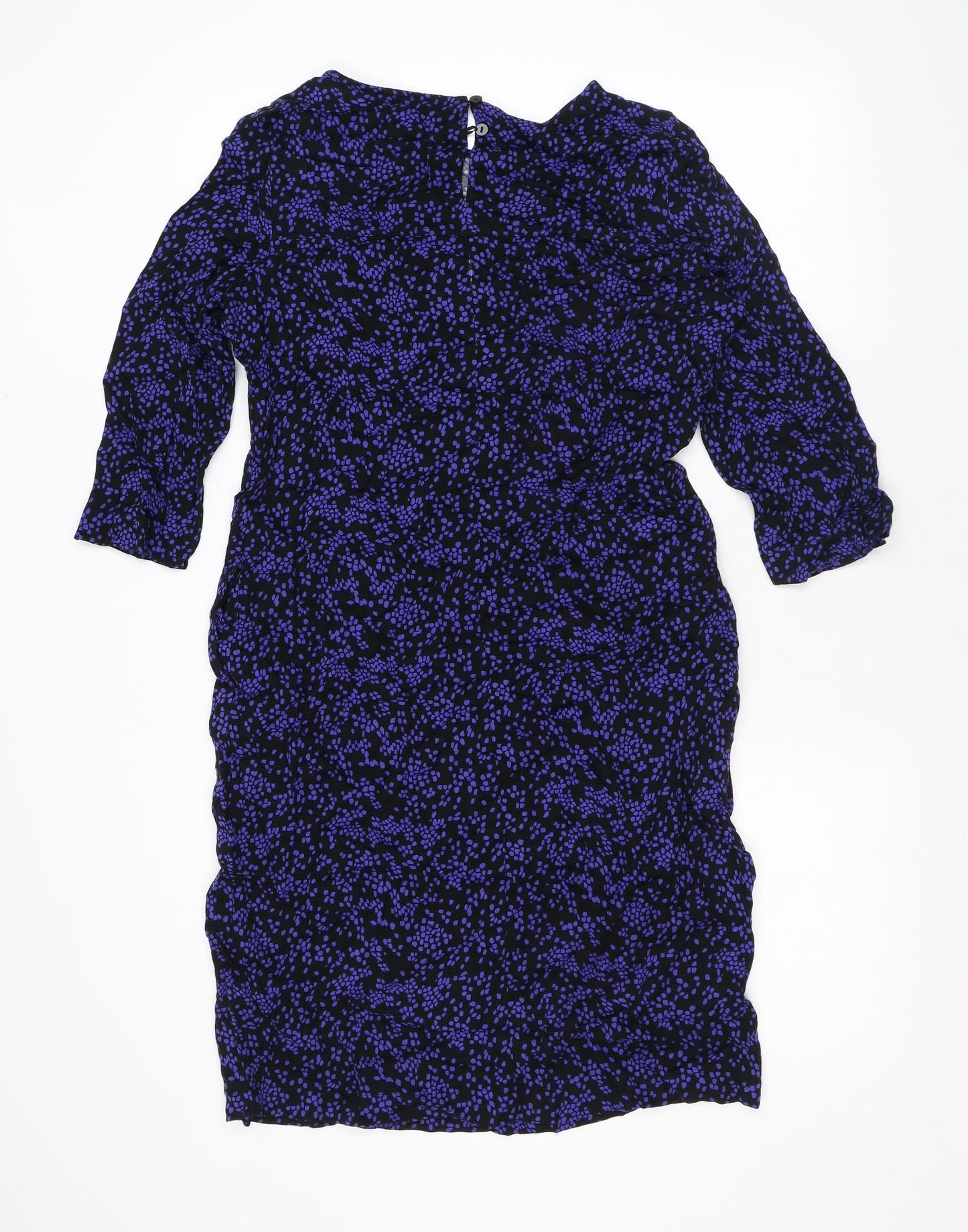 Marks and Spencer Womens Purple Geometric Viscose T-Shirt Dress Size 8 Round Neck Button