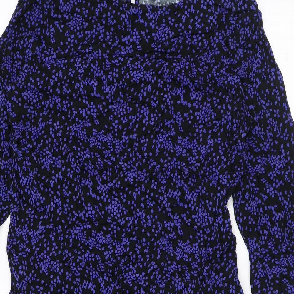Marks and Spencer Womens Purple Geometric Viscose T-Shirt Dress Size 8 Round Neck Button