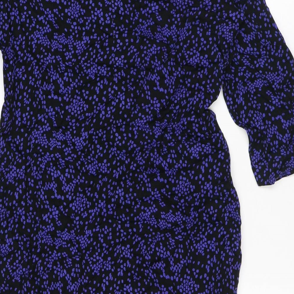 Marks and Spencer Womens Purple Geometric Viscose T-Shirt Dress Size 8 Round Neck Button