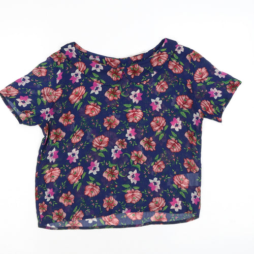 Urban Outfitters Womens Blue Floral Polyester Cropped Blouse Size S Collared - Peter Pan Collar