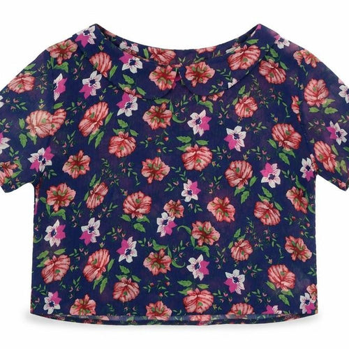 Urban Outfitters Womens Blue Floral Polyester Cropped Blouse Size S Collared - Peter Pan Collar