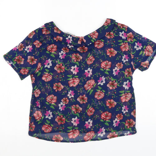 Urban Outfitters Womens Blue Floral Polyester Cropped Blouse Size S Collared - Peter Pan Collar