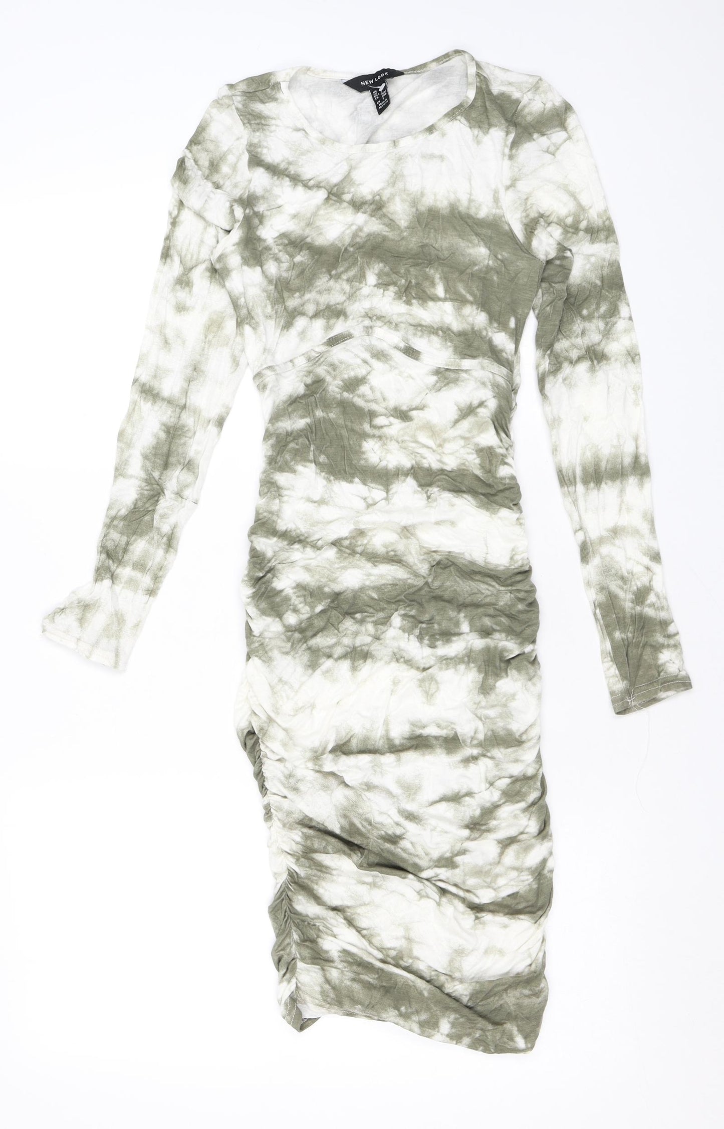 New Look Womens Grey Tie Dye Viscose Bodycon Size 6 Round Neck