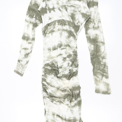 New Look Womens Grey Tie Dye Viscose Bodycon Size 6 Round Neck