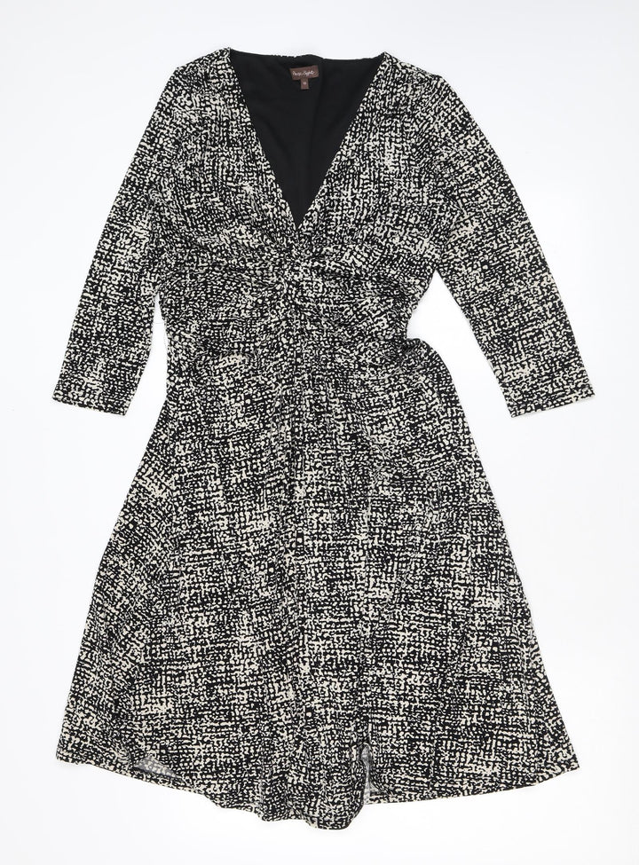 Phase Eight Womens Black Geometric Polyester A-Line Size 10 V-Neck Pullover