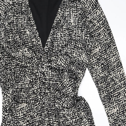 Phase Eight Womens Black Geometric Polyester A-Line Size 10 V-Neck Pullover